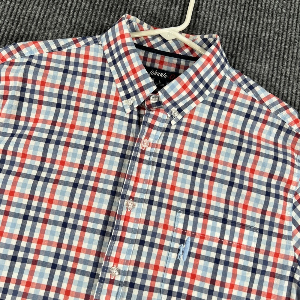 Johnnie O Shirt Mens Large Blue Plaid Long Sleve Button Down Casual Lightweight
